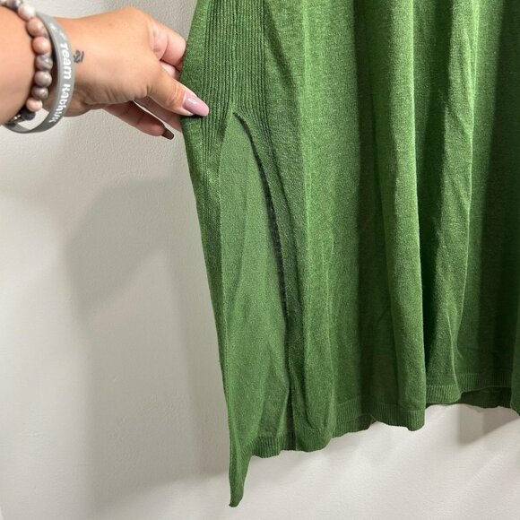 J Jill Dress Womens Large Green Linen Blend 3/4 Sleeve V Neck Pocket Pullover - Picture 5 of 10